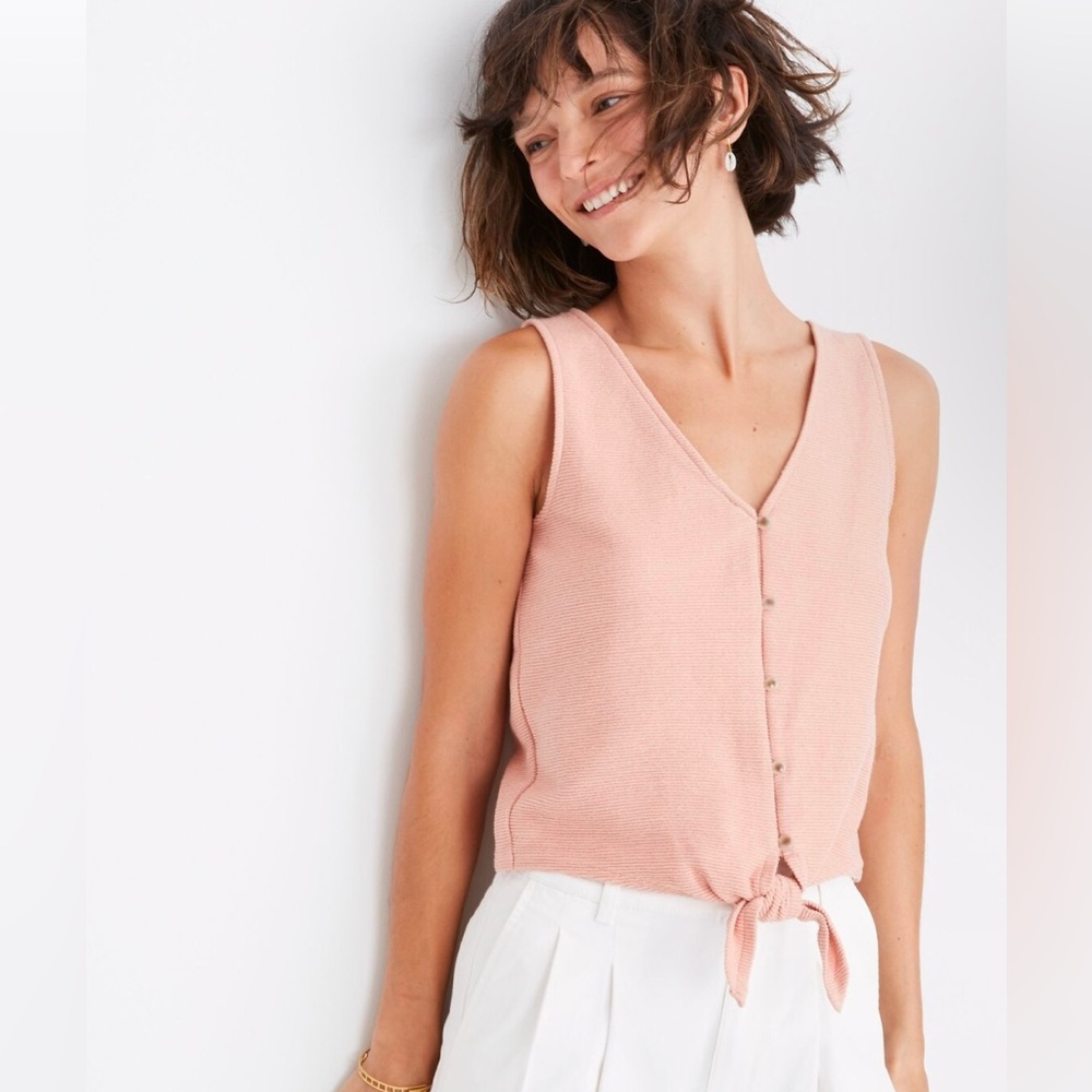 EUC Madewell Texture & Thread Button-Front Tie Tank Top